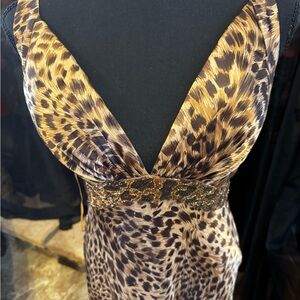 La Femme Leopard Print Backless Dress